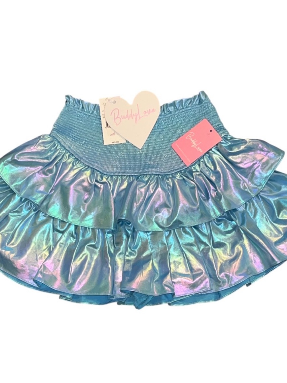 Buddy Love Blue Shimmer Mini Skirt Lined Shorts Ruffle Smocked NWT Girls Medium